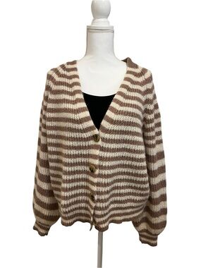 Altar’d State Striped V-Neck Button Front Sweater Cardigan